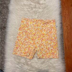 Yellow/Pink Floral Print Bike Shors